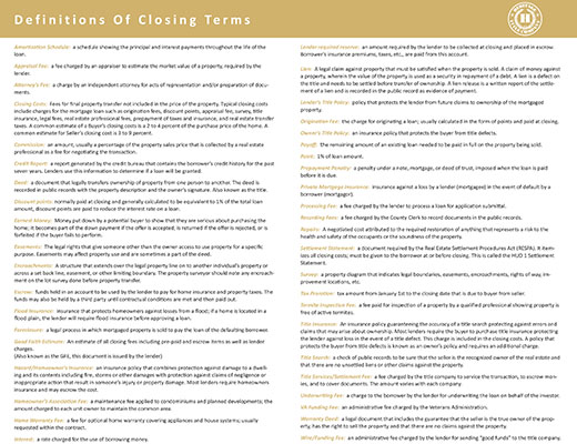 Glossary of Closing Terms